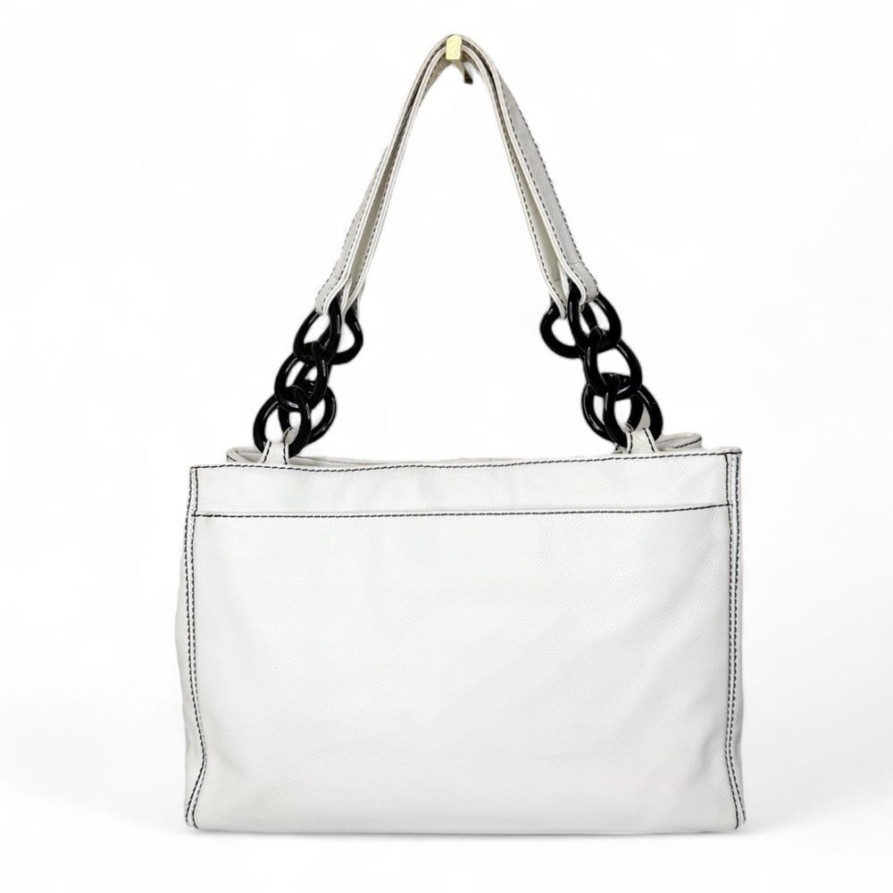 Rare Vintage CHANEL Black and White CC Logo Chain Dual Top Handle Tote - Picture 9 of 16